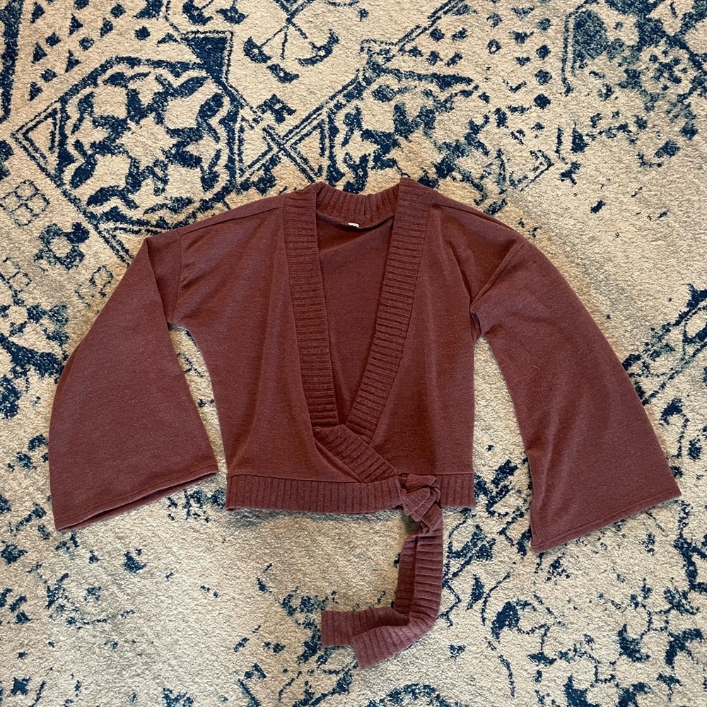 Cropped Wrap Sweater with Bell Sleeve